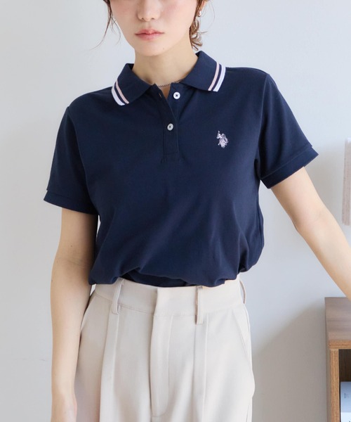 U.S. POLO ASSN.(ユーエスポロアッスン)の「【U.S. POLO ASSN./ユーエスポロアッスン】ワンポイントロゴ刺繍 配色ライン 鹿の子 ポロシャツ(ポロシャツ・レディース・ネイビー/オフホワイト/ピンク/ブラック/イエロー・L/LL/M)」の7枚目の写真