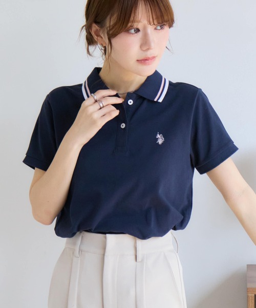 U.S. POLO ASSN.(ユーエスポロアッスン)の「【U.S. POLO ASSN./ユーエスポロアッスン】ワンポイントロゴ刺繍 配色ライン 鹿の子 ポロシャツ(ポロシャツ・レディース・ネイビー/オフホワイト/ピンク/ブラック/イエロー・L/LL/M)」の8枚目の写真