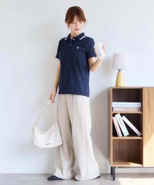 U.S. POLO ASSN.(ユーエスポロアッスン)の「【U.S. POLO ASSN./ユーエスポロアッスン】ワンポイントロゴ刺繍 配色ライン 鹿の子 ポロシャツ(ポロシャツ・レディース・ネイビー/オフホワイト/ピンク/ブラック/イエロー・L/LL/M)」の10枚目の写真