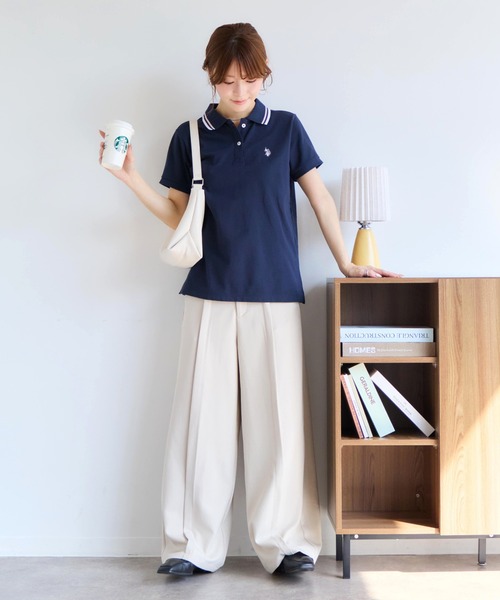 U.S. POLO ASSN.(ユーエスポロアッスン)の「【U.S. POLO ASSN./ユーエスポロアッスン】ワンポイントロゴ刺繍 配色ライン 鹿の子 ポロシャツ(ポロシャツ・レディース・ネイビー/オフホワイト/ピンク/ブラック/イエロー・L/LL/M)」の11枚目の写真