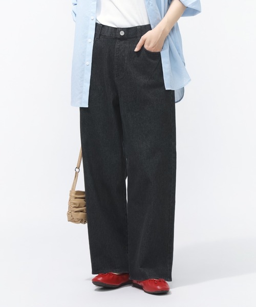 TIGORA（ティゴラ）の「ティゴラ TIGORA UVカットデニムワイドパンツ（デニムパンツ・レディース・サックスブルー/ブラック/ピンク・S/M/L/XL）」の2枚目の写真