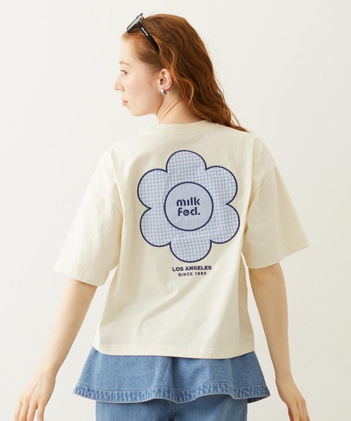 MILKFED.(ミルクフェド)の「CUT OUT LOGO GINGHAM FLOWER WIDE S/S TEE(Tシャツ/カットソー・レディース・ブラック/ライトピンク/オフホワイト・S/M/L)」の7枚目の写真