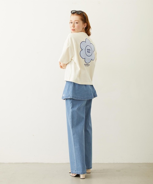 MILKFED.(ミルクフェド)の「CUT OUT LOGO GINGHAM FLOWER WIDE S/S TEE(Tシャツ/カットソー・レディース・ブラック/ライトピンク/オフホワイト・S/M/L)」の14枚目の写真