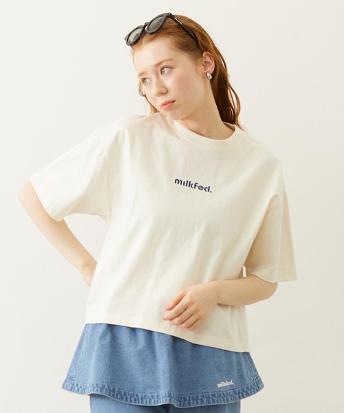 MILKFED.(ミルクフェド)の「CUT OUT LOGO GINGHAM FLOWER WIDE S/S TEE(Tシャツ/カットソー・レディース・ブラック/ライトピンク/オフホワイト・S/M/L)」の8枚目の写真
