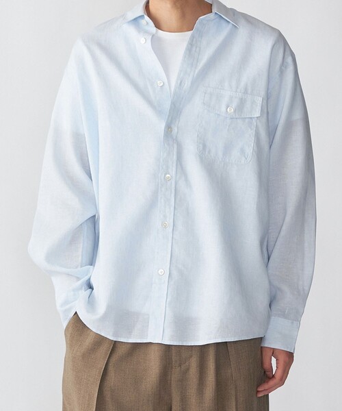 SHIPSシップスTESSITURAMONTI長袖シャツ レギュラーカラーリネン SHIPS: フレックスリネン レギュラーカラー ロングスリーブ シャツ