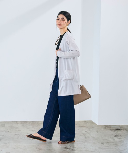 CROSS FUNCTION（クロスファンクション）の「《洗える》エブ楽 シアーVネックミドルカーディガン【CROSS FUNCTION/クロスファンクション】（カーディガン/ボレロ・レディース・ブラック/オフホワイト/ネイビー/ライトグレー・M/L/LL）」の20枚目の写真