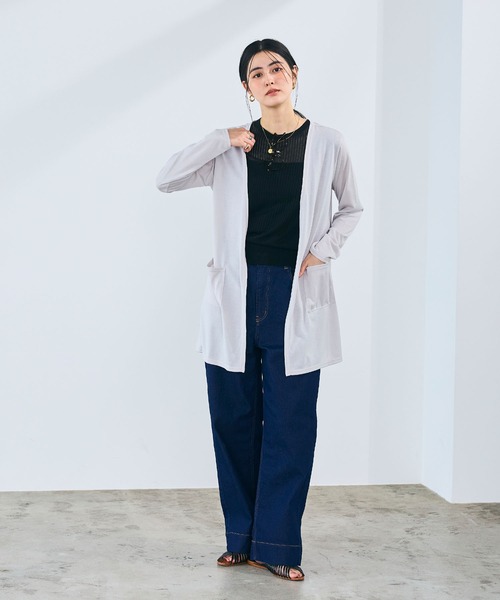 CROSS FUNCTION（クロスファンクション）の「《洗える》エブ楽 シアーVネックミドルカーディガン【CROSS FUNCTION/クロスファンクション】（カーディガン/ボレロ・レディース・ブラック/オフホワイト/ネイビー/ライトグレー・M/L/LL）」の16枚目の写真