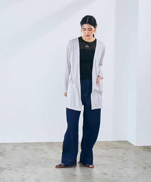 CROSS FUNCTION（クロスファンクション）の「《洗える》エブ楽 シアーVネックミドルカーディガン【CROSS FUNCTION/クロスファンクション】（カーディガン/ボレロ・レディース・ブラック/オフホワイト/ネイビー/ライトグレー・M/L/LL）」の17枚目の写真