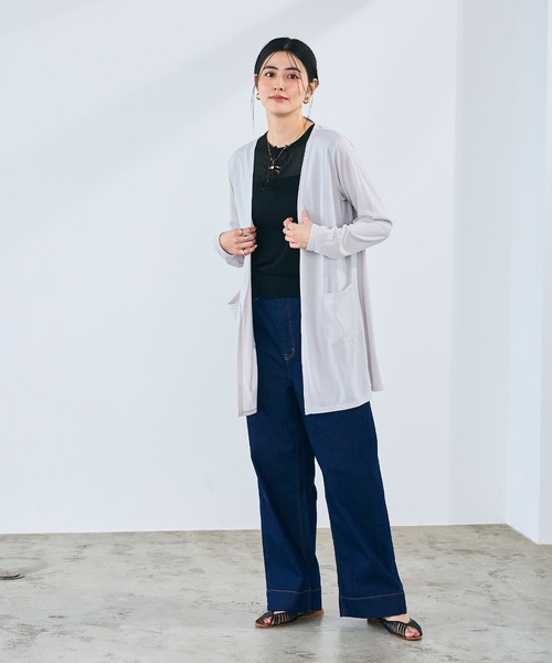 CROSS FUNCTION（クロスファンクション）の「《洗える》エブ楽 シアーVネックミドルカーディガン【CROSS FUNCTION/クロスファンクション】（カーディガン/ボレロ・レディース・ブラック/オフホワイト/ネイビー/ライトグレー・M/L/LL）」の18枚目の写真