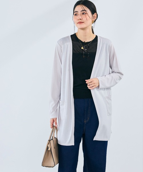 CROSS FUNCTION（クロスファンクション）の「《洗える》エブ楽 シアーVネックミドルカーディガン【CROSS FUNCTION/クロスファンクション】（カーディガン/ボレロ・レディース・ブラック/オフホワイト/ネイビー/ライトグレー・M/L/LL）」の22枚目の写真