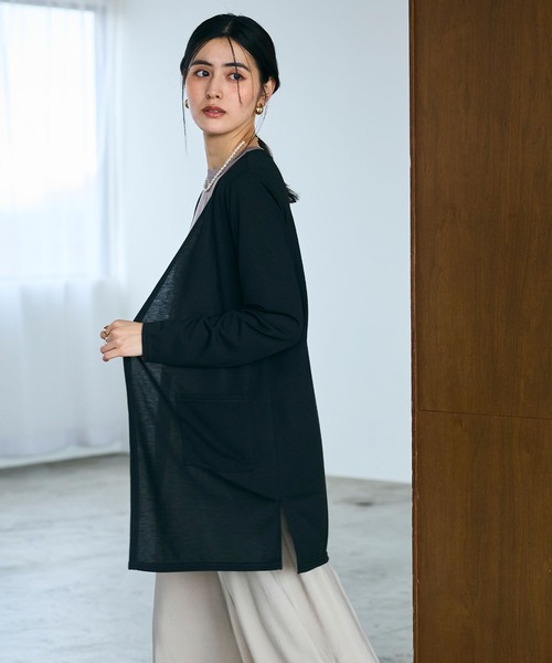 CROSS FUNCTION（クロスファンクション）の「《洗える》エブ楽 シアーVネックミドルカーディガン【CROSS FUNCTION/クロスファンクション】（カーディガン/ボレロ・レディース・ブラック/オフホワイト/ネイビー/ライトグレー・M/L/LL）」の6枚目の写真