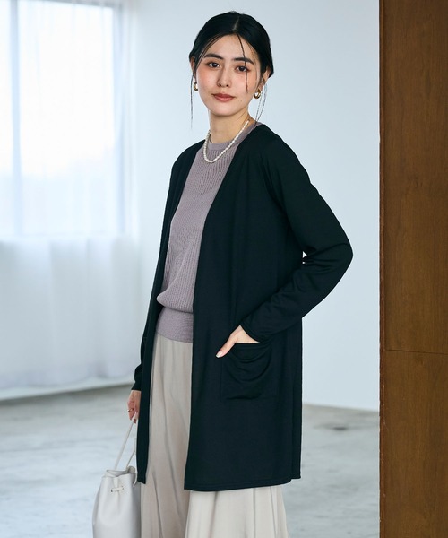 CROSS FUNCTION（クロスファンクション）の「《洗える》エブ楽 シアーVネックミドルカーディガン【CROSS FUNCTION/クロスファンクション】（カーディガン/ボレロ・レディース・ブラック/オフホワイト/ネイビー/ライトグレー・M/L/LL）」の8枚目の写真