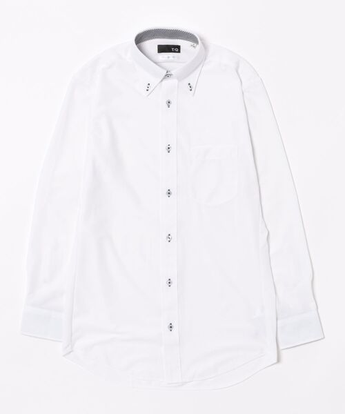 TAKA-Q（タカキュー）の「ワイシャツ メンズ ストレッチ 接触冷感 速乾 ノンアイロン アイスカプセル ボタンダウン 長袖 ビジネス ドレス NEWスタンダードフィット（ビジネスシャツ・メンズ・ホワイト・首回り43cm-裄丈82cm/首回り43cm-裄丈86cm/首回り37cm-裄丈80cm/首回り39cm-裄丈80cm/首回り39cm-裄丈84cm/首回り41cm-裄丈82cm/首回り41cm-裄丈86cm/首回り45cm-裄丈86cm）」の2枚目の写真