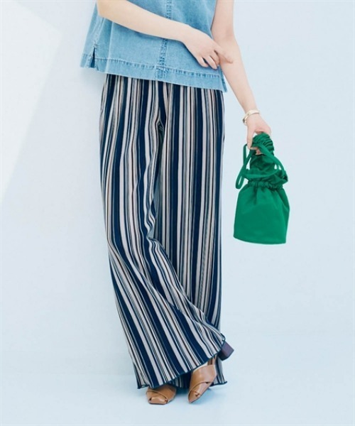 nissen（ニッセン）の「プリーツイージーパンツ（その他パンツ・レディース・ブラック系/ドット/グリーン系/グリーン・S/M/L/LL）」の9枚目の写真