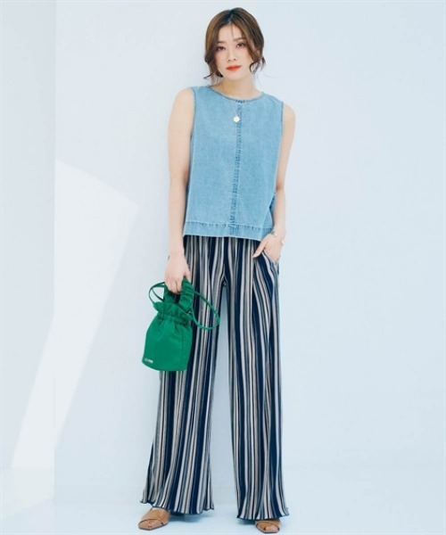 nissen（ニッセン）の「プリーツイージーパンツ（その他パンツ・レディース・ブラック系/ドット/グリーン系/グリーン・S/M/L/LL）」の11枚目の写真