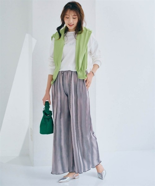 nissen（ニッセン）の「プリーツイージーパンツ（その他パンツ・レディース・ブラック系/ドット/グリーン系/グリーン・S/M/L/LL）」の6枚目の写真