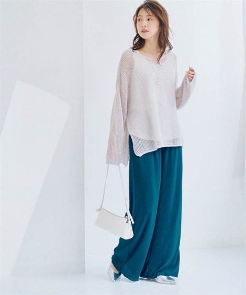 nissen（ニッセン）の「プリーツイージーパンツ（その他パンツ・レディース・ブラック系/ドット/グリーン系/グリーン・S/M/L/LL）」の8枚目の写真