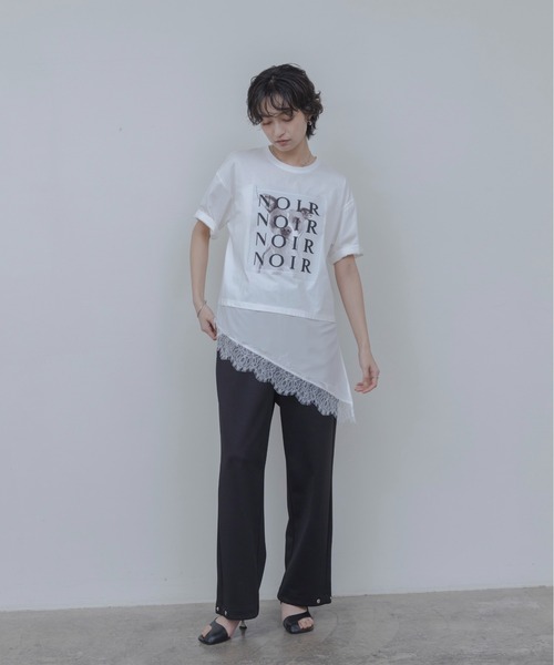 セール】アニマルフォト＆刺繍ptレイヤードヘムレーストップス（T