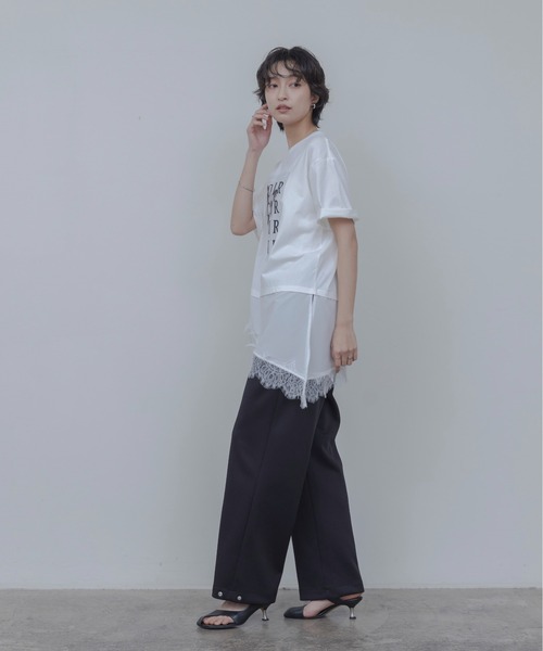 Eimee Law(エイミーロウ)の「アニマルフォト&刺繍ptレイヤードヘムレーストップス(Tシャツ/カットソー・レディース・ブラック/オフホワイト・FREE)」の4枚目の写真