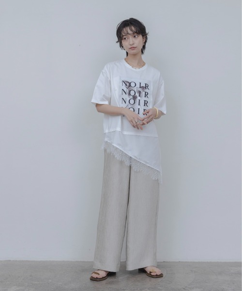 Eimee Law(エイミーロウ)の「アニマルフォト&刺繍ptレイヤードヘムレーストップス(Tシャツ/カットソー・レディース・ブラック/オフホワイト・FREE)」の5枚目の写真
