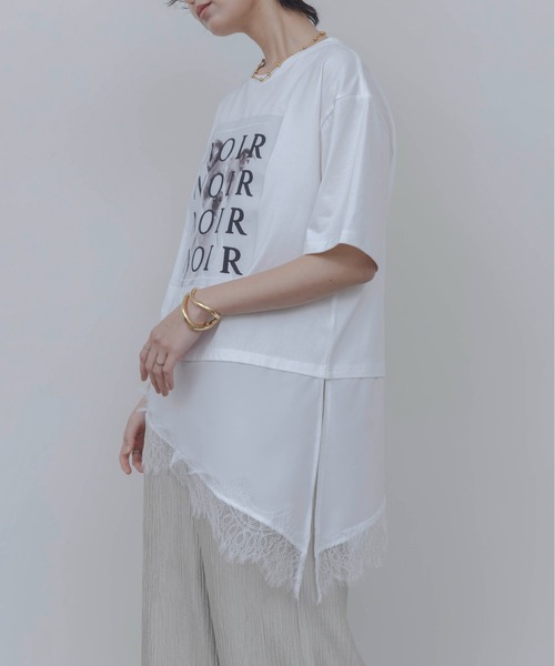 Eimee Law(エイミーロウ)の「アニマルフォト&刺繍ptレイヤードヘムレーストップス(Tシャツ/カットソー・レディース・ブラック/オフホワイト・FREE)」の6枚目の写真
