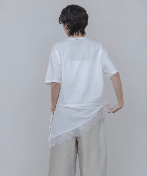 Eimee Law(エイミーロウ)の「アニマルフォト&刺繍ptレイヤードヘムレーストップス(Tシャツ/カットソー・レディース・ブラック/オフホワイト・FREE)」の7枚目の写真