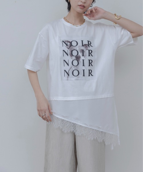 Eimee Law(エイミーロウ)の「アニマルフォト&刺繍ptレイヤードヘムレーストップス(Tシャツ/カットソー・レディース・ブラック/オフホワイト・FREE)」の9枚目の写真