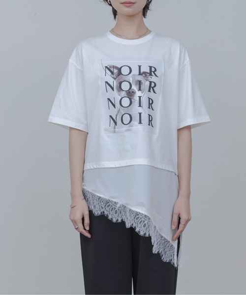 Eimee Law(エイミーロウ)の「アニマルフォト&刺繍ptレイヤードヘムレーストップス(Tシャツ/カットソー・レディース・ブラック/オフホワイト・FREE)」の10枚目の写真