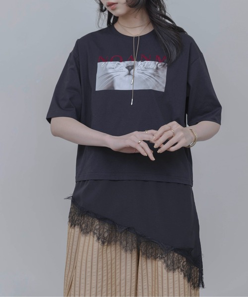 Eimee Law(エイミーロウ)の「アニマルフォト&刺繍ptレイヤードヘムレーストップス(Tシャツ/カットソー・レディース・ブラック/オフホワイト・FREE)」の22枚目の写真