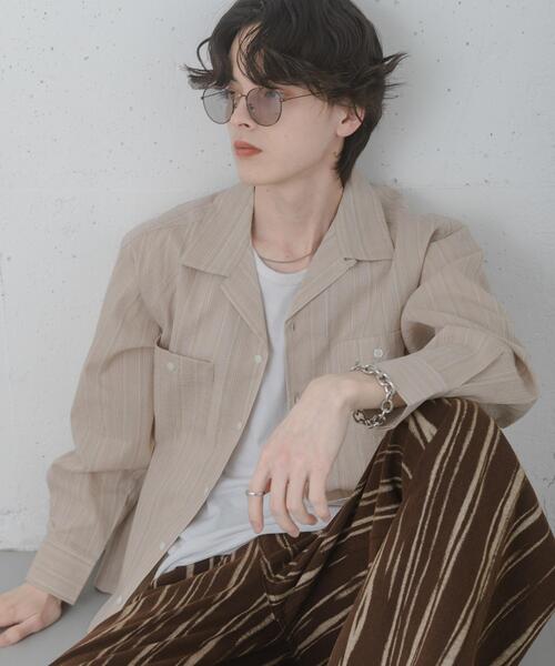 SENSE OF PLACE by URBAN RESEARCH（センスオブプレイスバイアーバンリサーチ）の「スラブストライプオープンカラーシャツ（シャツ/ブラウス・メンズ・ブルー/ベージュ/ネイビー・MEDIUM/LARGE）」の2枚目の写真