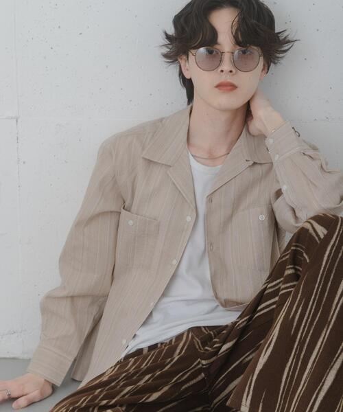 SENSE OF PLACE by URBAN RESEARCH（センスオブプレイスバイアーバンリサーチ）の「スラブストライプオープンカラーシャツ（シャツ/ブラウス・メンズ・ブルー/ベージュ/ネイビー・MEDIUM/LARGE）」の4枚目の写真