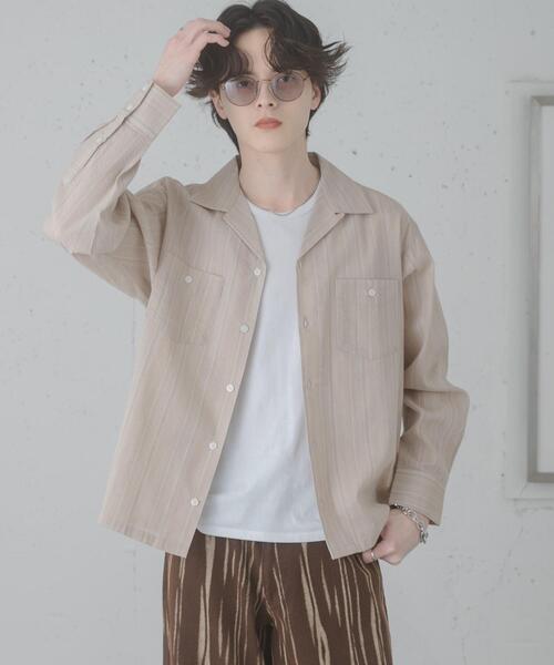 SENSE OF PLACE by URBAN RESEARCH（センスオブプレイスバイアーバンリサーチ）の「スラブストライプオープンカラーシャツ（シャツ/ブラウス・メンズ・ブルー/ベージュ/ネイビー・MEDIUM/LARGE）」の6枚目の写真