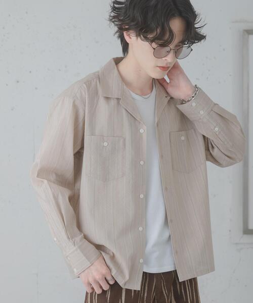 SENSE OF PLACE by URBAN RESEARCH（センスオブプレイスバイアーバンリサーチ）の「スラブストライプオープンカラーシャツ（シャツ/ブラウス・メンズ・ブルー/ベージュ/ネイビー・MEDIUM/LARGE）」の7枚目の写真