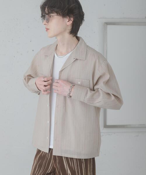 SENSE OF PLACE by URBAN RESEARCH（センスオブプレイスバイアーバンリサーチ）の「スラブストライプオープンカラーシャツ（シャツ/ブラウス・メンズ・ブルー/ベージュ/ネイビー・MEDIUM/LARGE）」の8枚目の写真