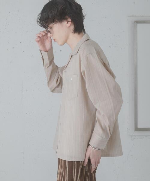 SENSE OF PLACE by URBAN RESEARCH（センスオブプレイスバイアーバンリサーチ）の「スラブストライプオープンカラーシャツ（シャツ/ブラウス・メンズ・ブルー/ベージュ/ネイビー・MEDIUM/LARGE）」の9枚目の写真