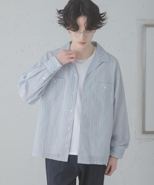 SENSE OF PLACE by URBAN RESEARCH（センスオブプレイスバイアーバンリサーチ）の「スラブストライプオープンカラーシャツ（シャツ/ブラウス・メンズ・ブルー/ベージュ/ネイビー・MEDIUM/LARGE）」の16枚目の写真