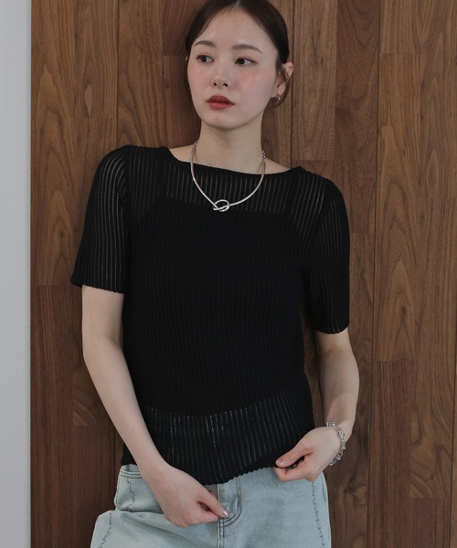 J by blue(ジェイバイブルー)の「ボートネックシアーリブニット(ニット/セーター・レディース・ブラック/ブルー/オフホワイト・MEDIUM)」の18枚目の写真