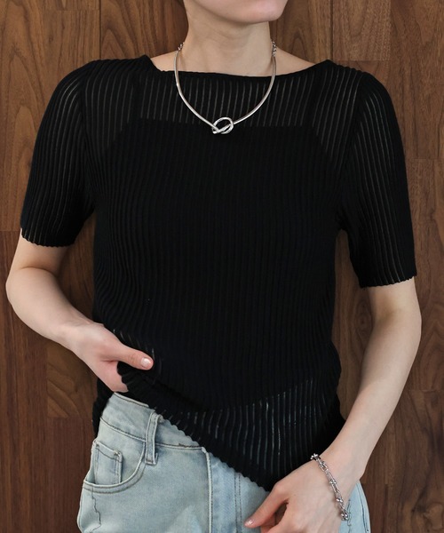 J by blue(ジェイバイブルー)の「ボートネックシアーリブニット(ニット/セーター・レディース・ブラック/ブルー/オフホワイト・MEDIUM)」の19枚目の写真