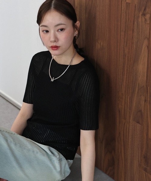 J by blue(ジェイバイブルー)の「ボートネックシアーリブニット(ニット/セーター・レディース・ブラック/ブルー/オフホワイト・MEDIUM)」の20枚目の写真