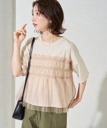 限定展開 チュール フリル ドッキング 半袖 Tシャツ