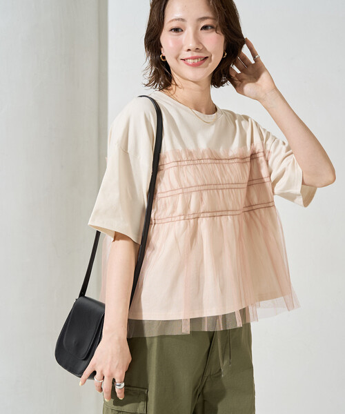 FREAK'S STORE(フリークスストア)の「限定展開 チュール フリル ドッキング 半袖 Tシャツ(Tシャツ/カットソー・レディース・チャコールグレー/ナチュラル/オフホワイト/ライトグレー/ブラック・フリ-)」の8枚目の写真