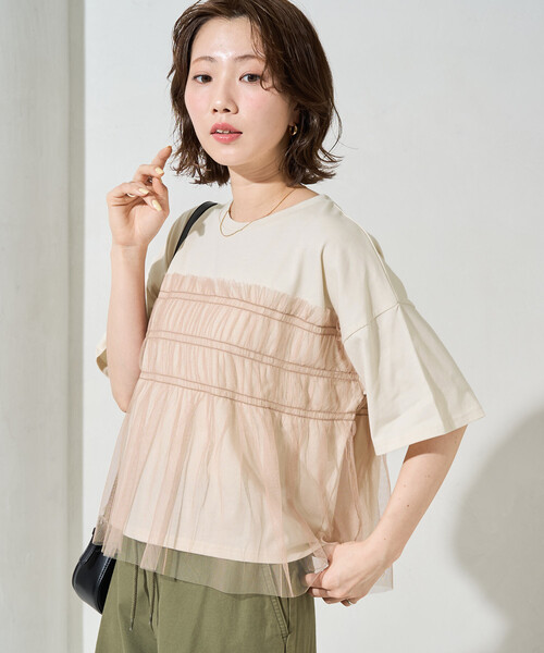 FREAK'S STORE(フリークスストア)の「限定展開 チュール フリル ドッキング 半袖 Tシャツ(Tシャツ/カットソー・レディース・チャコールグレー/ナチュラル/オフホワイト/ライトグレー/ブラック・フリ-)」の10枚目の写真
