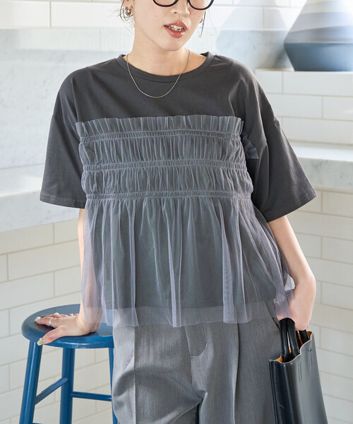 FREAK'S STORE(フリークスストア)の「限定展開 チュール フリル ドッキング 半袖 Tシャツ(Tシャツ/カットソー・レディース・チャコールグレー/ナチュラル/オフホワイト/ライトグレー/ブラック・フリ-)」の17枚目の写真
