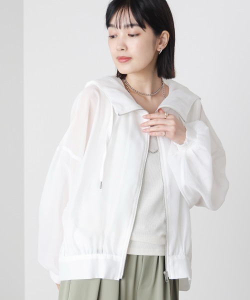 Bou Jeloud(ブージュルード)の「フード付シアーマウンテンパーカー(シャツ/ブラウス・レディース・アイボリー/ブラック・38)」の2枚目の写真