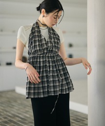 LAULEN | check halter neck flare tops /チェック柄ホルターネックフレアノースリトップス(その他トップス)
