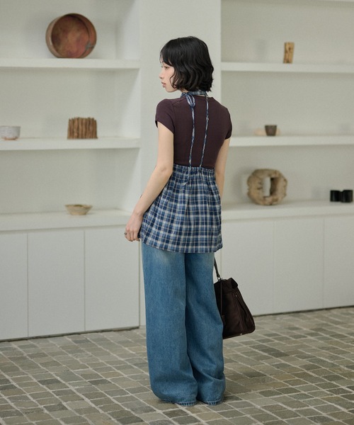 LAULEN（ローレン）の「check halter neck flare tops /チェック柄ホルターネックフレアノースリトップス（その他トップス・レディース・ブルー/ブラック・FREE）」の5枚目の写真