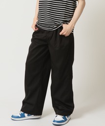 ワイドシルエット トラウザー ポリエステルツイル チノパンツ