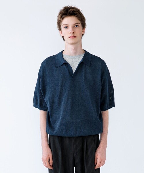 City Ambient Products(シティアンビエントプロダクツ)の「【City Ambient Products別注】crepuscule: WASHI SKIPPER ニットポロ(Tシャツ/カットソー・メンズ・ネイビー/ブラウン/レッド・ONE SIZE)」の2枚目の写真