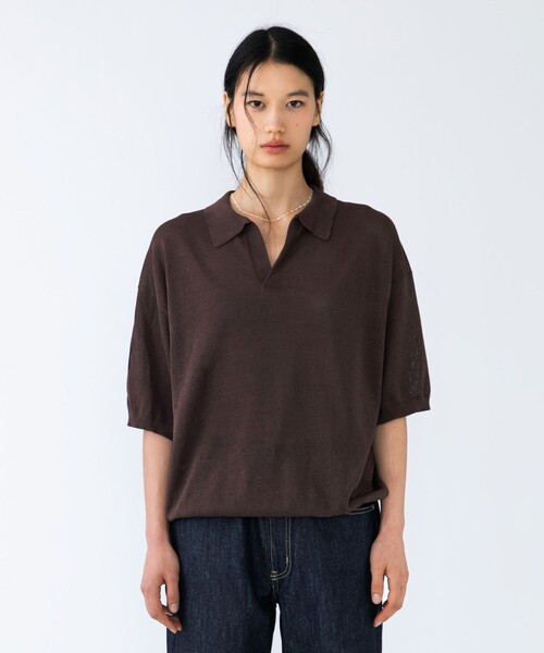 City Ambient Products(シティアンビエントプロダクツ)の「【City Ambient Products別注】crepuscule: WASHI SKIPPER ニットポロ(Tシャツ/カットソー・メンズ・ネイビー/ブラウン/レッド・ONE SIZE)」の1枚目の写真