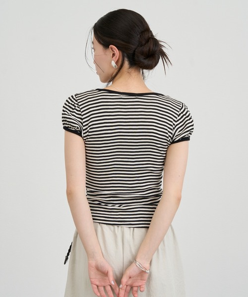 NUJOH(ヌゾ)の「Slim Border Short Sleeve Top / スリムボーダーショートスリーブトップ(Tシャツ/カットソー・レディース・グレー/ブラック・FREE)」の20枚目の写真